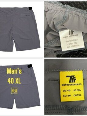 Mens OutdoorSports 40 XL Shorts Khakis Chino Gray Flex Gripper Waist Stretch New